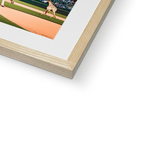 A baseball photo is on a wooden frame in a box.