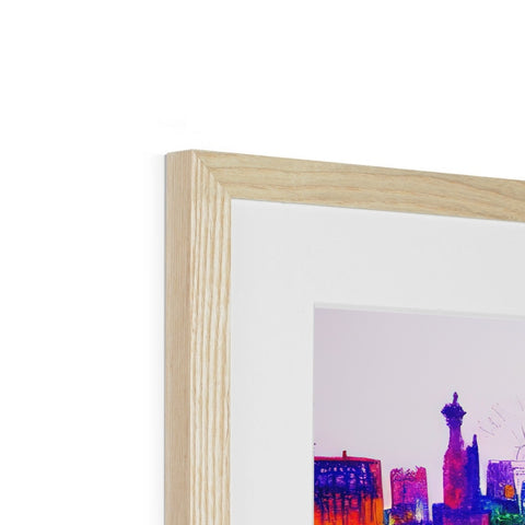 A photo frame has wood art prints on it with a photo of a picture,