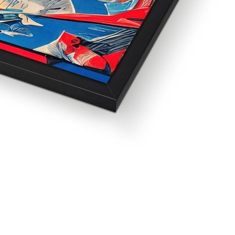 A rectangular picture frame filled with different kinds of artwork.