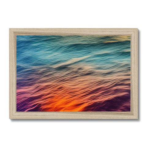 a wooden frame with ocean waves on top of it with colorful background