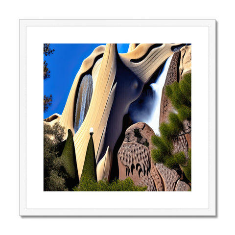 Art prints with different types of buildings sitting on top of rocks.