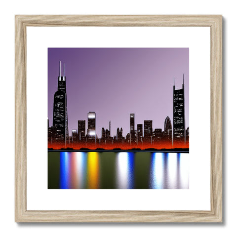 An art print of a skyline and city skyline with light and colors.