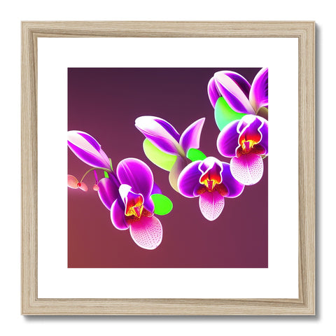 a picture of purple orchids on a wooden framed poster in the shape of a