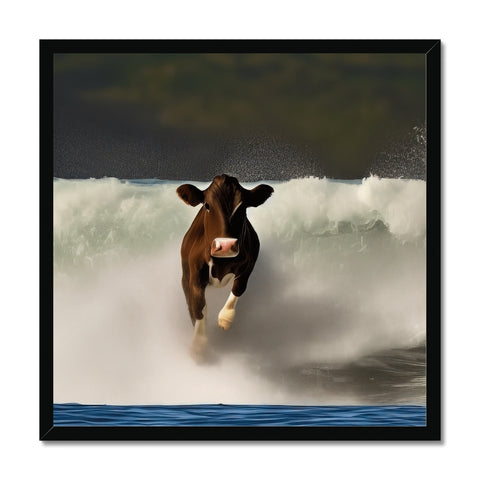 A cow is standing in a field looking into the water