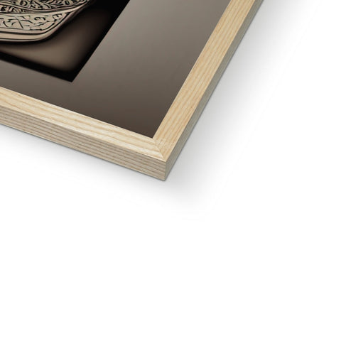 A photo printed book on black leather sitting on a wooden plate.