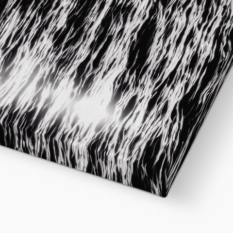 A painting of an alight surface with wood and silver and a black background.