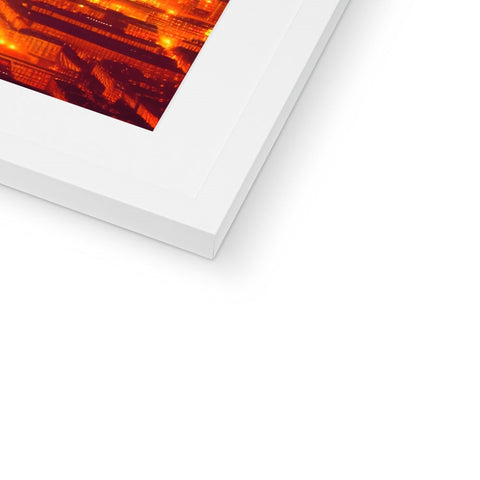 An orange and white photo of the lava on a picture frame in front of a picture