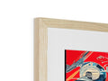 a picture frame with an art print framed in a wooden frame  in the foreground of