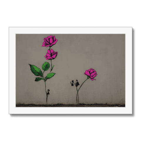 An  art print  with a colorful arrangement of flowers lying on a wall.