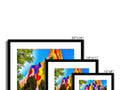 A large photograph of colorful picture frames with several different images on them.