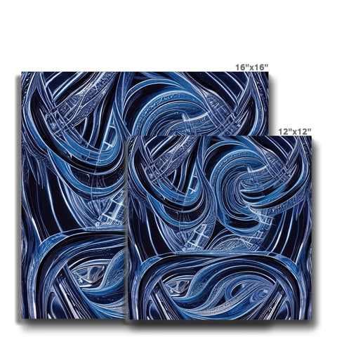 This is an art print with a blue design on tile.
