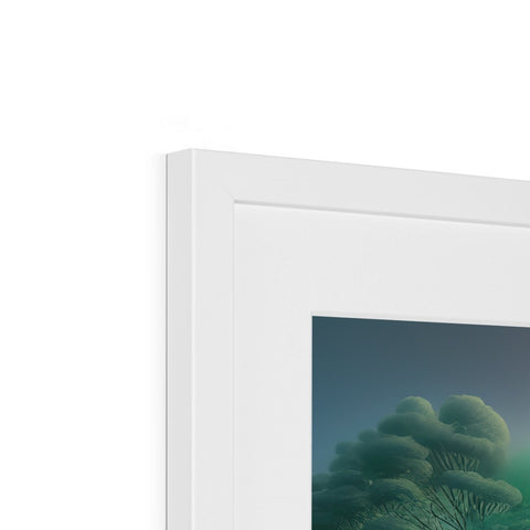 A picture frame sits on top of a white wall with artwork in it