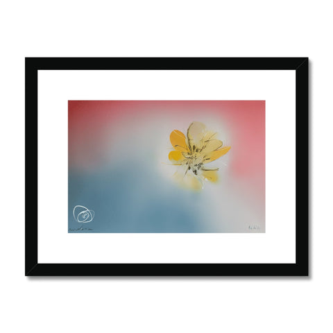 Art print  made up of a flower, a bee and a bird on a flower