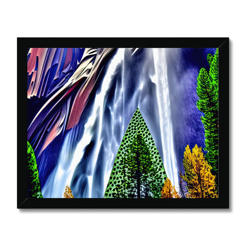 A wide screen tv screen with green tree trunk images on it in a landscape on the