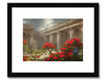 A framed photograph of the Vatican City with plants next to it sitting on the side of
