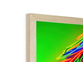 a 3D image of a wood frame with three images and a green paint print in