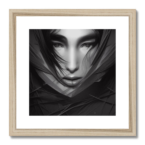 A framed framed art print with black paint and white background on it.