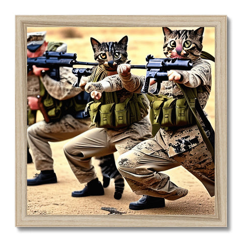 Soldiers holding a pair of cat by the mouth of a picture of people