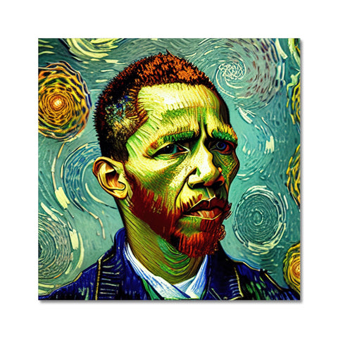 A small painting of Barack Obama with some stars on it.