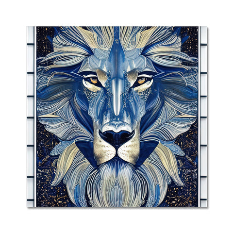 Art print is displayed on a white tile tile with the title "Lion" on