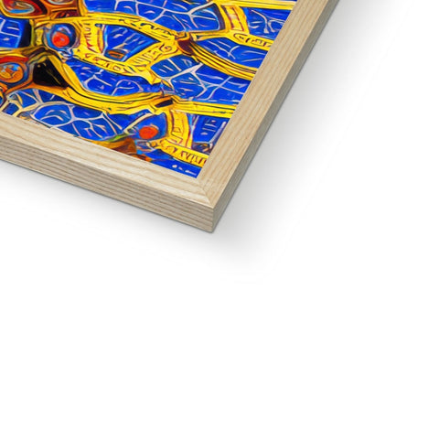 A book with a mosaic wood book case holding a mosaic tile floor in it, in