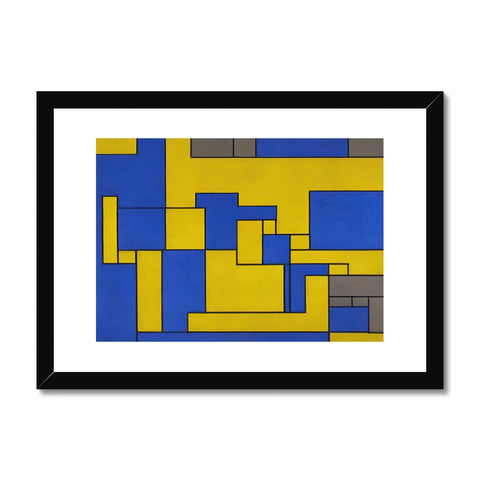 Art print with square objects hanging on a wall