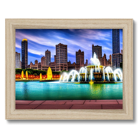 A picture on a wooden frame with a handprint art print in the upper corner of