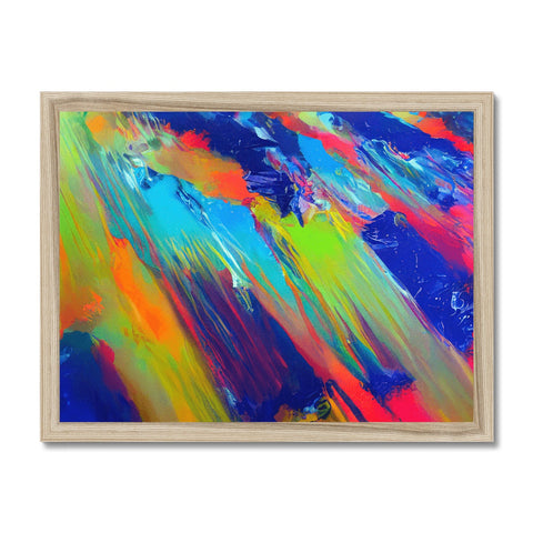 A wooden art print covered with bright color and the colors are different colors.