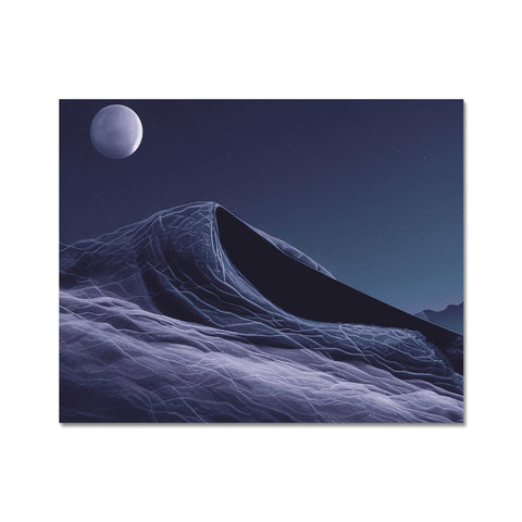 Snow and ocean waves at night on a mountain, in large white area.