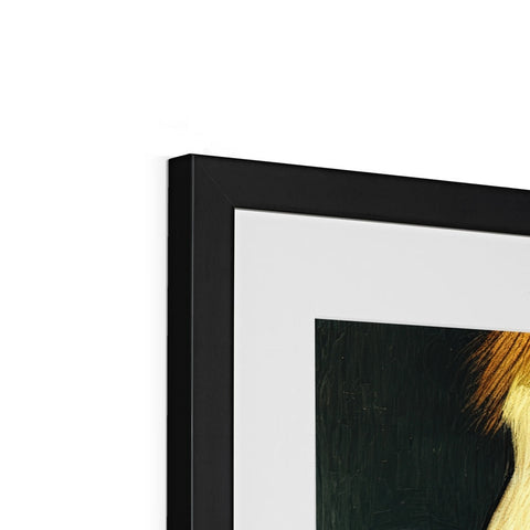 A photo of a blond girl in a silver frame hanging next to an art print
