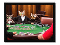 A group of cats next to a poker table in a room.