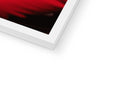 A white white screen with a black and white photo on it with a red Apple logo