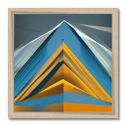 A picture framed in golden wood with a painting of a zigzag sky above.