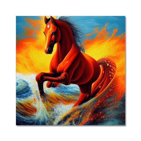 Art print of a man on a horse running on the sand.