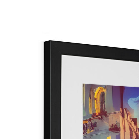 A picture frame with a black border a white image displayed on a picture fronted of
