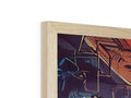 A picture of a wooden frame with artwork in it.