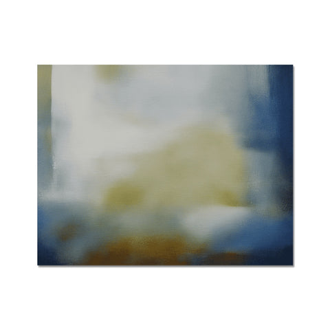 A photograph of a painting with a blurred image of clouds.