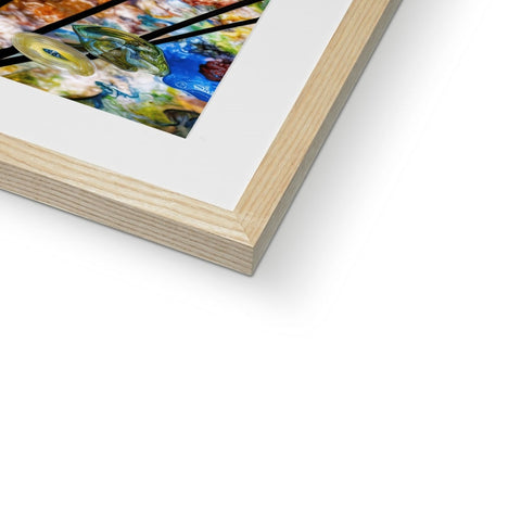 A photo of a picture frame that is in a brown wooden box with an art print