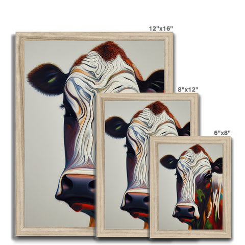 A black framed art print of three cows smiling at the viewer.