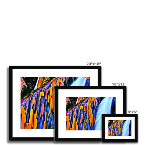 A colorful photo on a blue backboard framed with different angles and different colors shown.