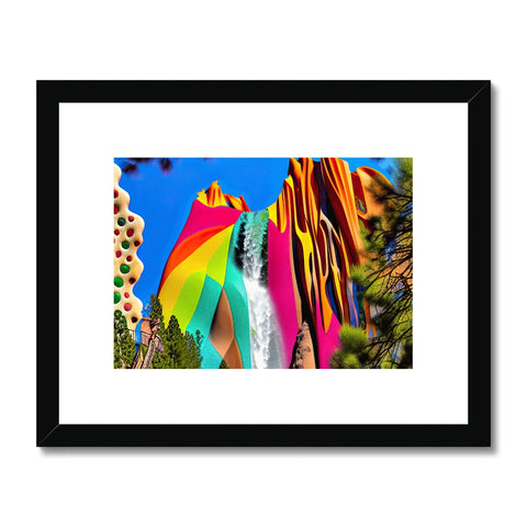 Art print of a rainbow umbrella with a balloon on the front of it.