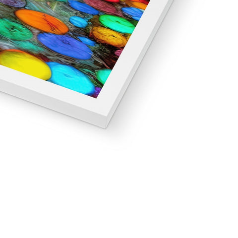 A colorful print of iPad on a white table decorated with colorful artwork.