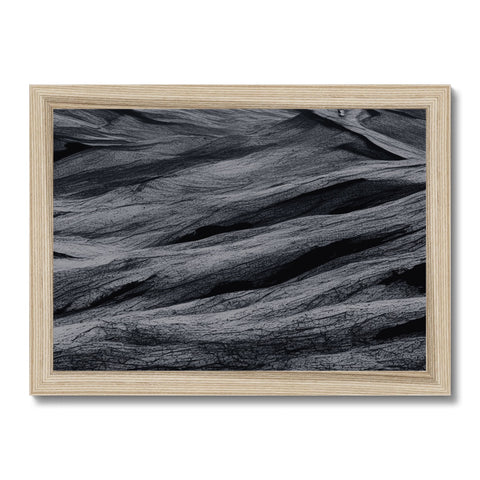 A wooden framed picture with an up close up of the tree trunk in one of the
