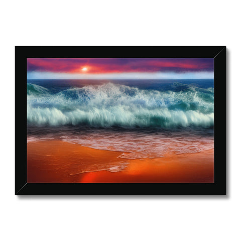 An art print of a photograph of the ocean reflecting the colors of colors on it.