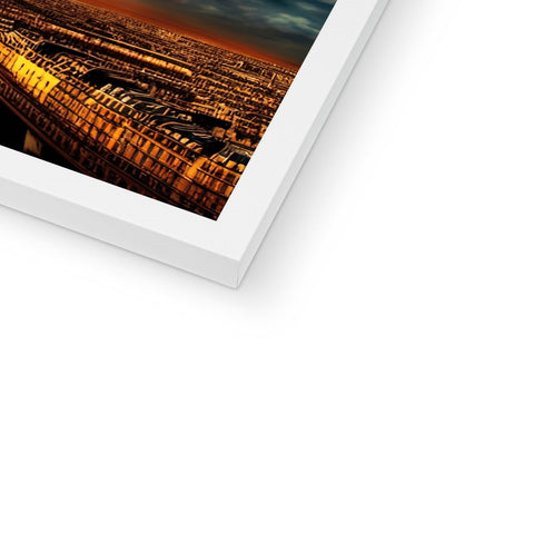 A white tablet with a picture of a city skyline in a book