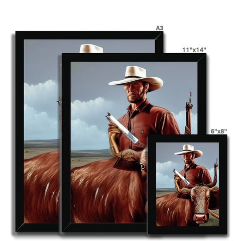 A white picture frame that is framed with some photographs of a bronc.