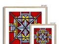 Several ceramic tile shapes and colorful colored pieces lined up over a wooden frame.