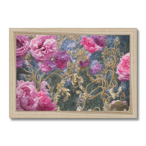 A pink wall hanging, complete with pink carnations, flowers and decorative art.