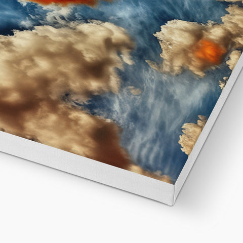 A flat display of a computer print with a cloud laying on a canvas on top of