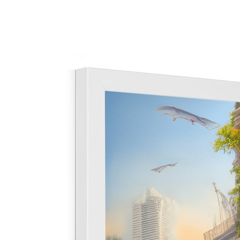 a sky scraper on a photo of a skyrise on a picture frame for